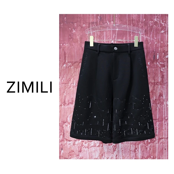 【亮哥女装】2025设计师耀夜黑重工刺绣A字阔腿高克重短裤9177-H1