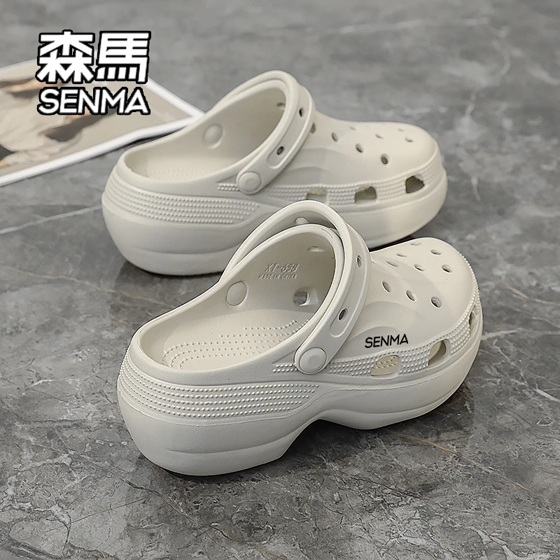 SENMA/森马厚底洞洞鞋女外穿厚底防滑包头拖休闲踩屎感沙滩凉拖鞋