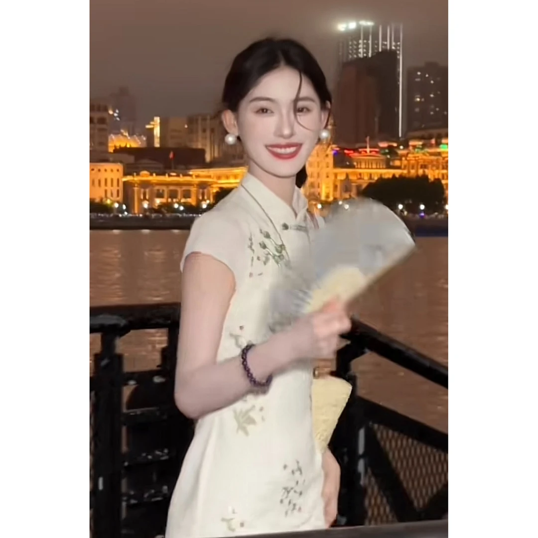 新中式国风白色碎花旗袍改良年轻款少女高级感巨好看的连衣裙5795