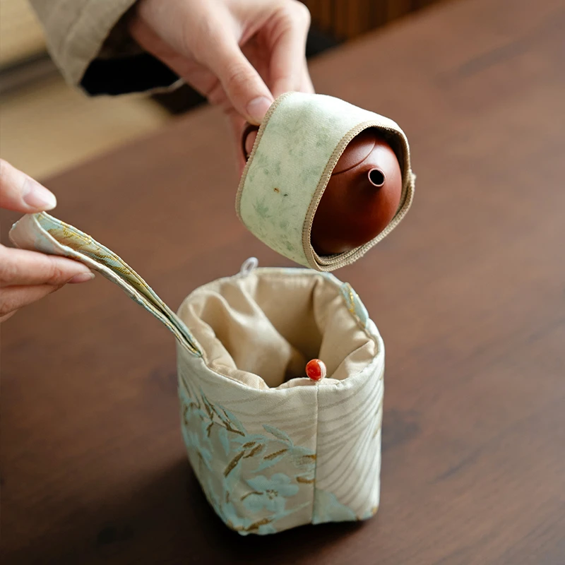 赞朴清竹茶壶保护条防磕碰户外携带包装绑带新中式布艺茶具配零件