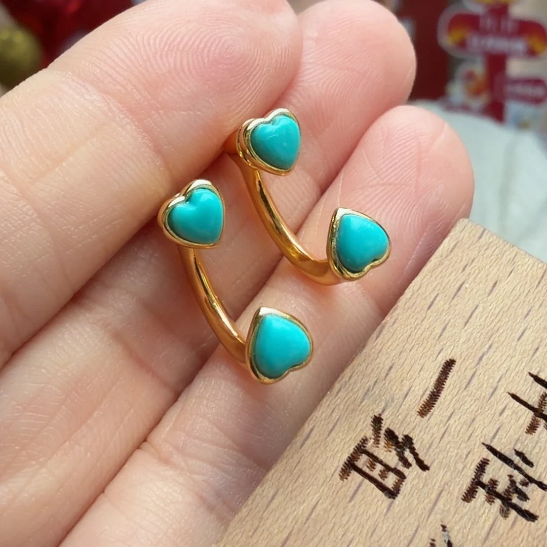 绿松石银S925镶嵌耳饰