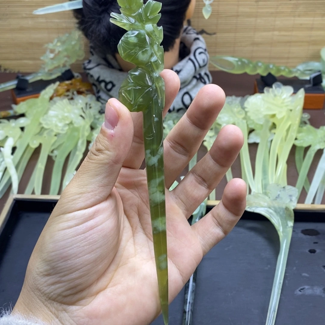 C***茶蛇纹石玉未镶嵌发饰