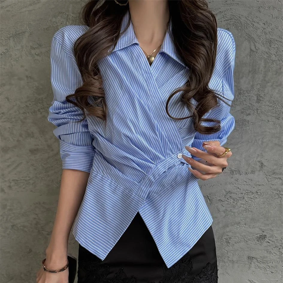 早春新款百搭收腰显瘦时尚高级设计感长袖衬衫衬衣小众女