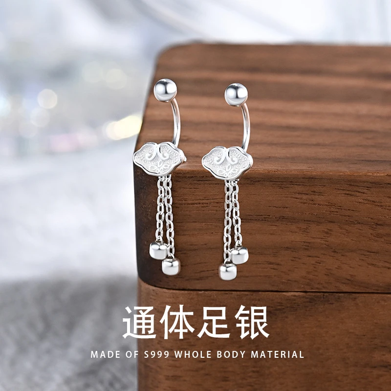 足银耳饰 S999银女文艺复古中国风宫廷淑女耳蜗钉