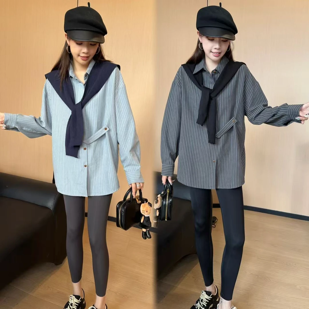 二姐的宝藏秋季新款百搭舒适撞色条纹长袖衬衫#25299