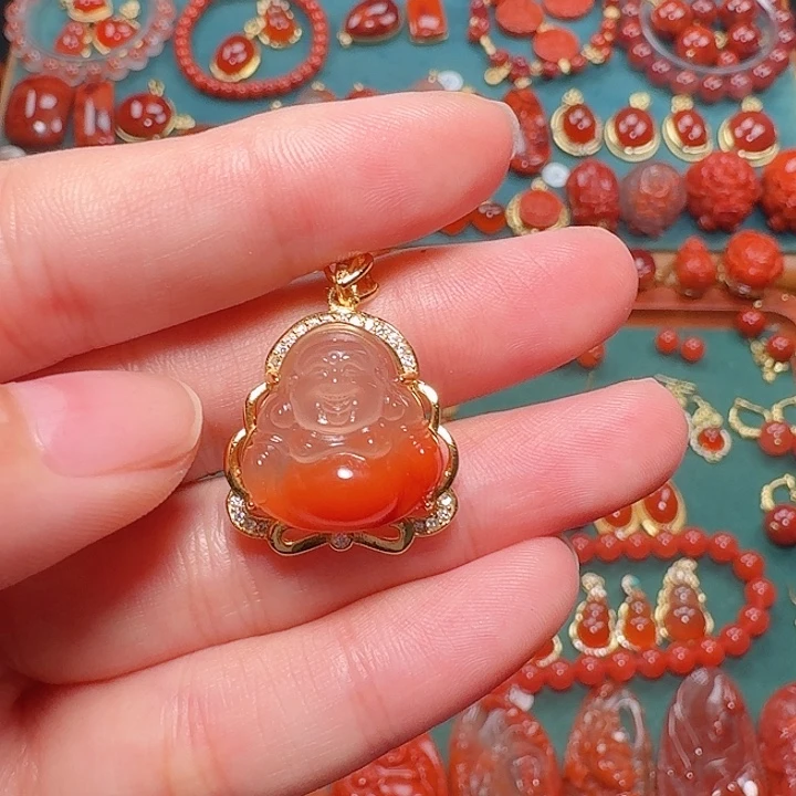 南红玛瑙银S925镶嵌吊坠