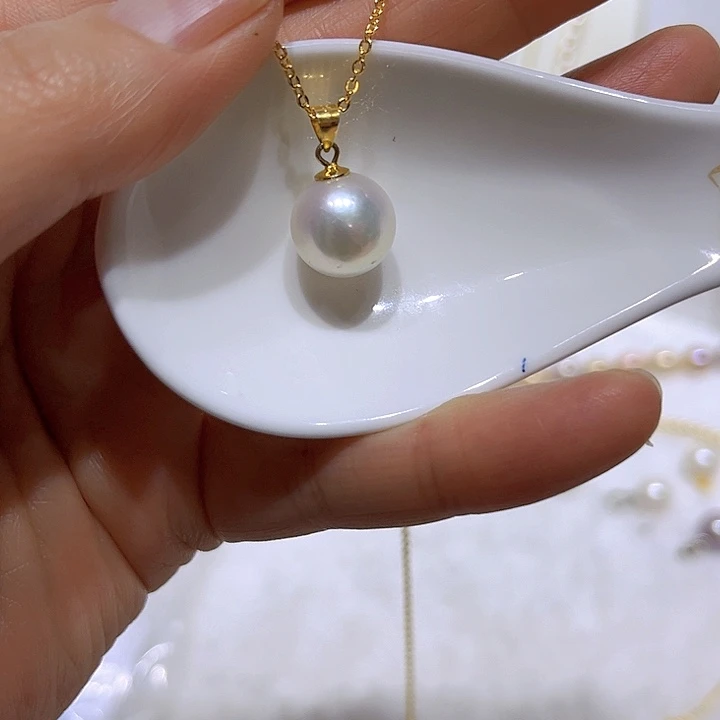 淡水珍珠白珠金色瓜子扣银S925镶嵌