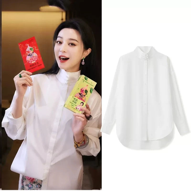【盏中归雪】2025春季新款中式白色立领显瘦衬衫A323