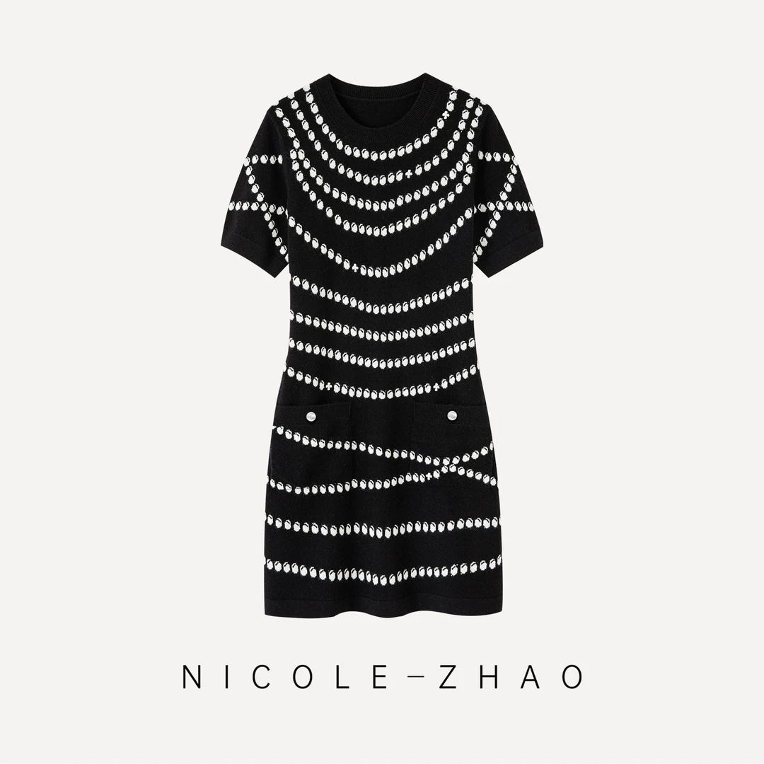 5NQY001【贵姐NICOLE】设计师高端定制立体花工艺短袖连衣裙
