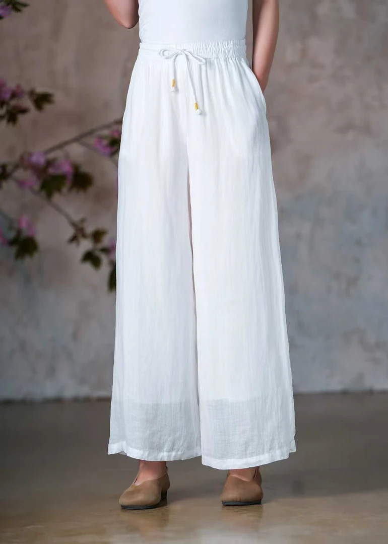 6688#丽丽家苎麻全包边阔腿裤