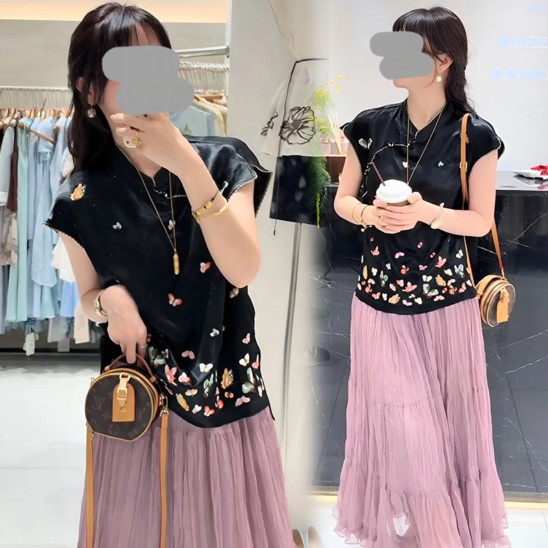 超火夏装一整套气质轻奢高级感独特新中式国风无袖上衣半身裙套装