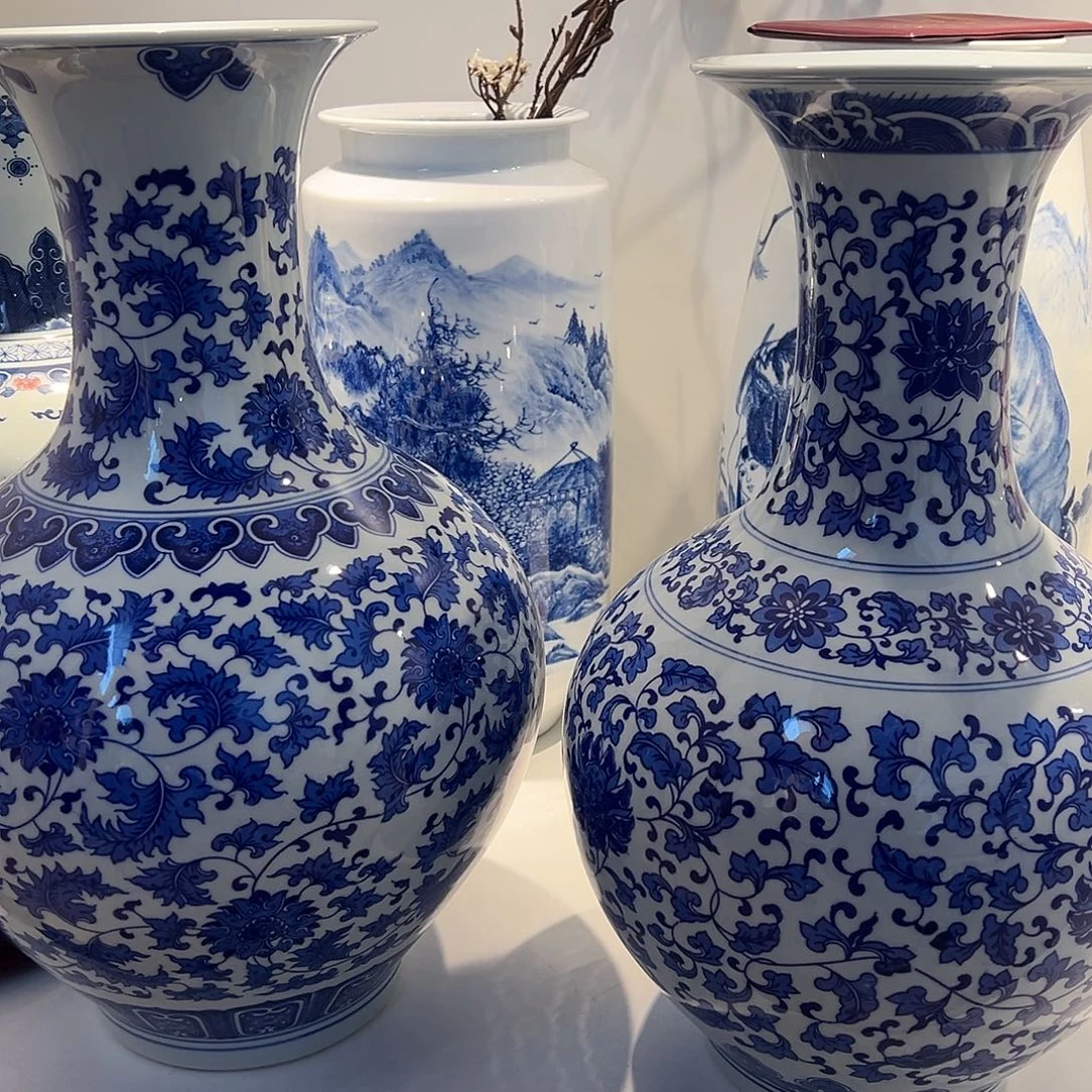 穷***定陶摆件50cm青花一款一个，共两个