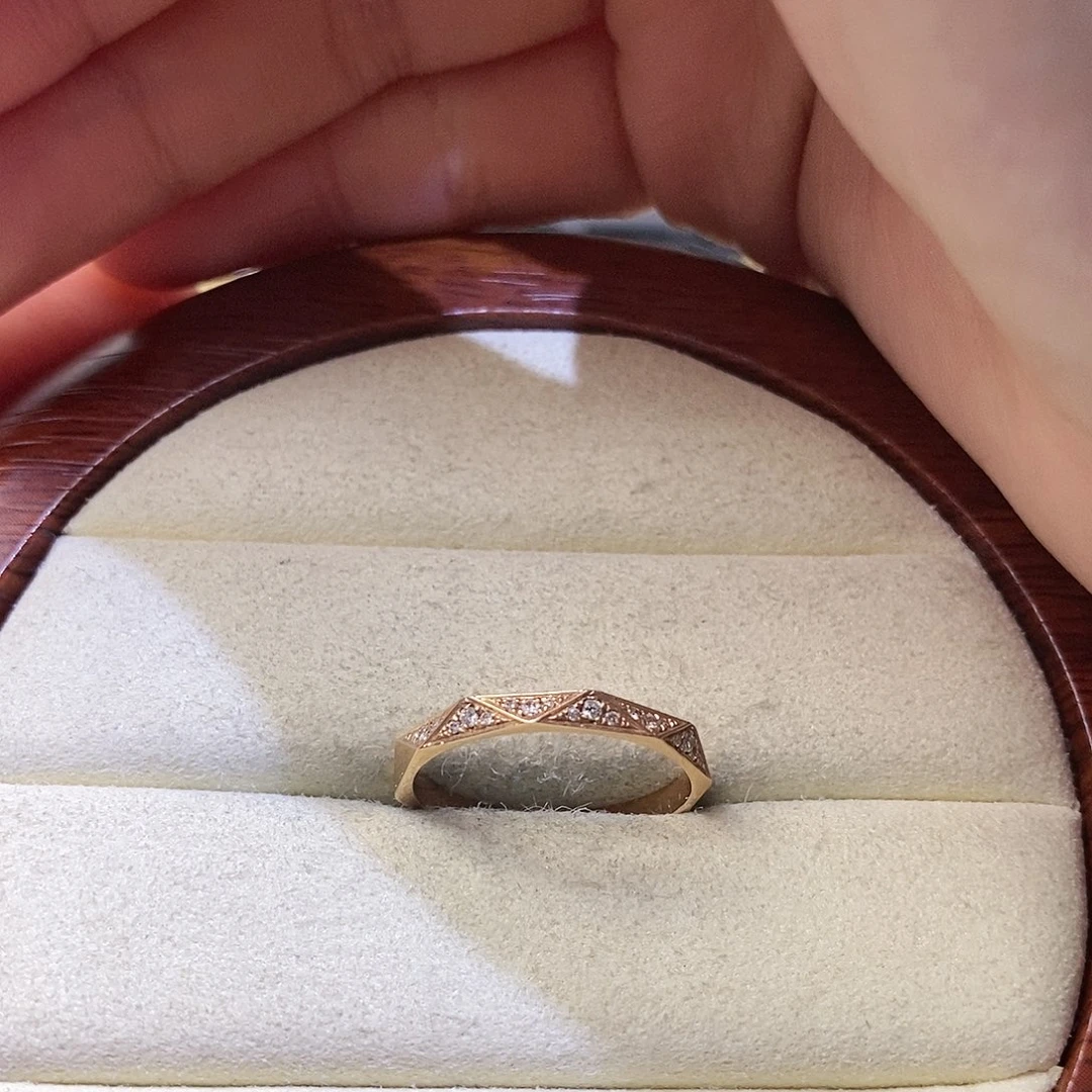 钻石戒指/指环18K金镶嵌几何图戒指窄k玫14