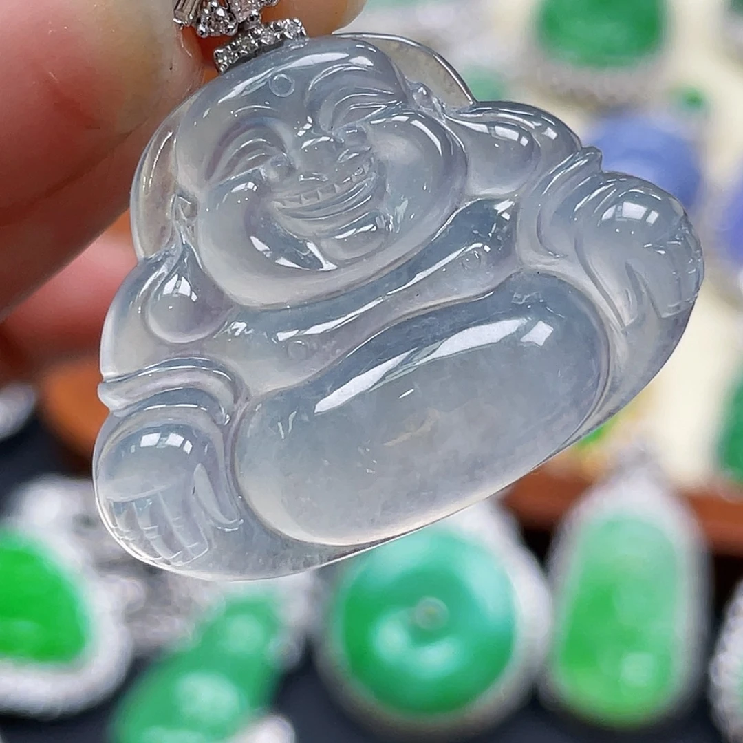 翡翠18K金镶嵌颈饰冰佛公