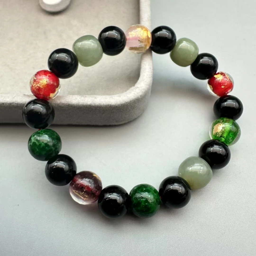 Z360-和田玉配黑色珠子单圈手串