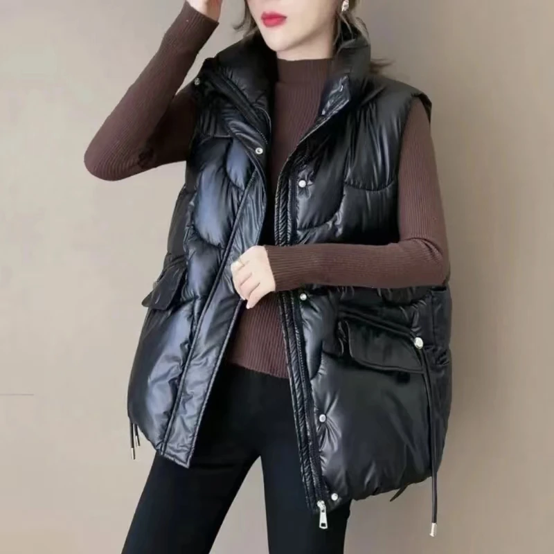 【加厚款】新款秋冬百搭洋气简约立领宽松情侣款黑金棉服马甲DZ01