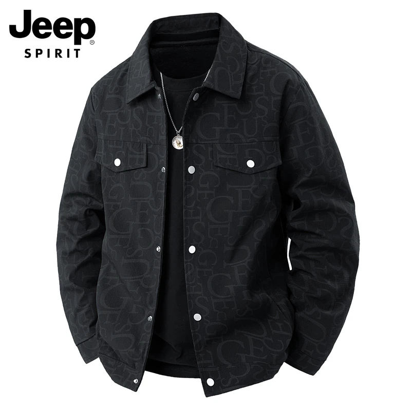 JEEPSPIRIT吉普春秋翻领夹克男新款男士潮流休闲印花时尚外套男款