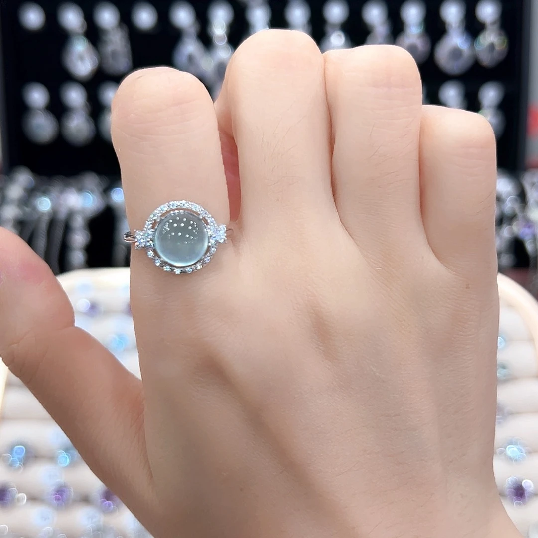 幽***主蛇纹石玉银S925镶嵌戒指