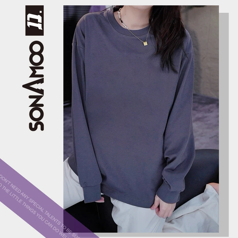 【清货福利】简约风格万针包梗刺绣重磅长袖T恤卫衣D18861