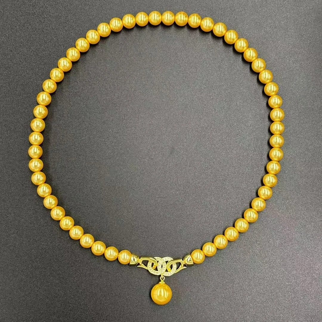 x433-轻奢气质设计款香槟金圆珠项链-赠礼盒