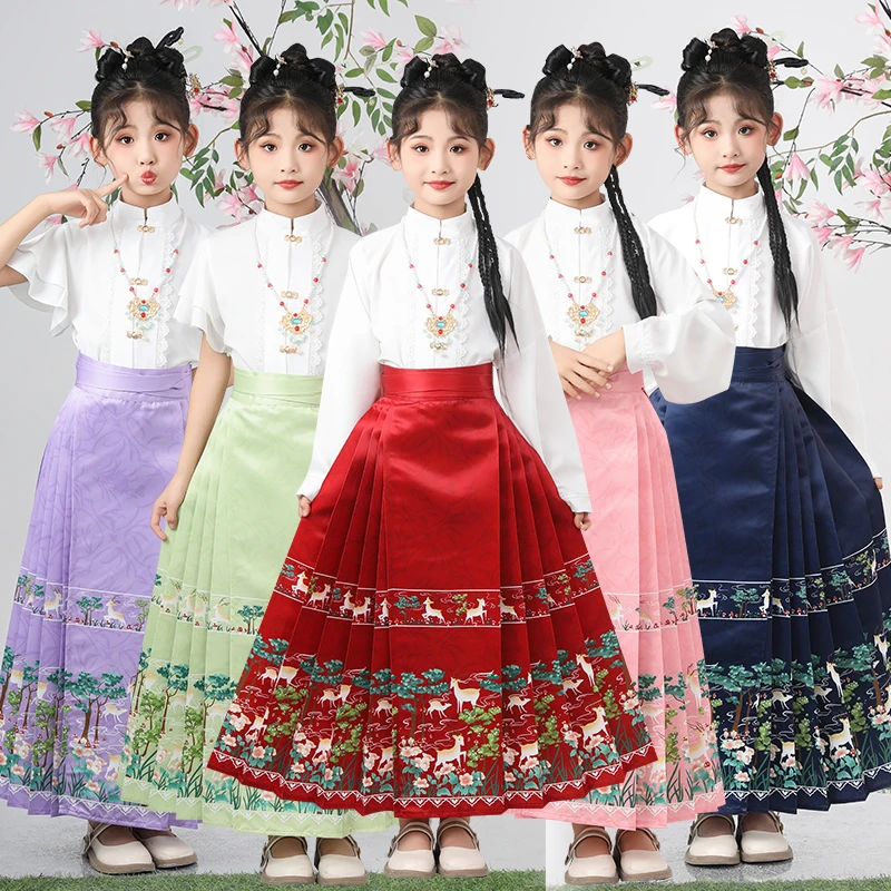 女童中国风古装改良马面裙套装女孩大童夏款儿童汉服童装明制唐装