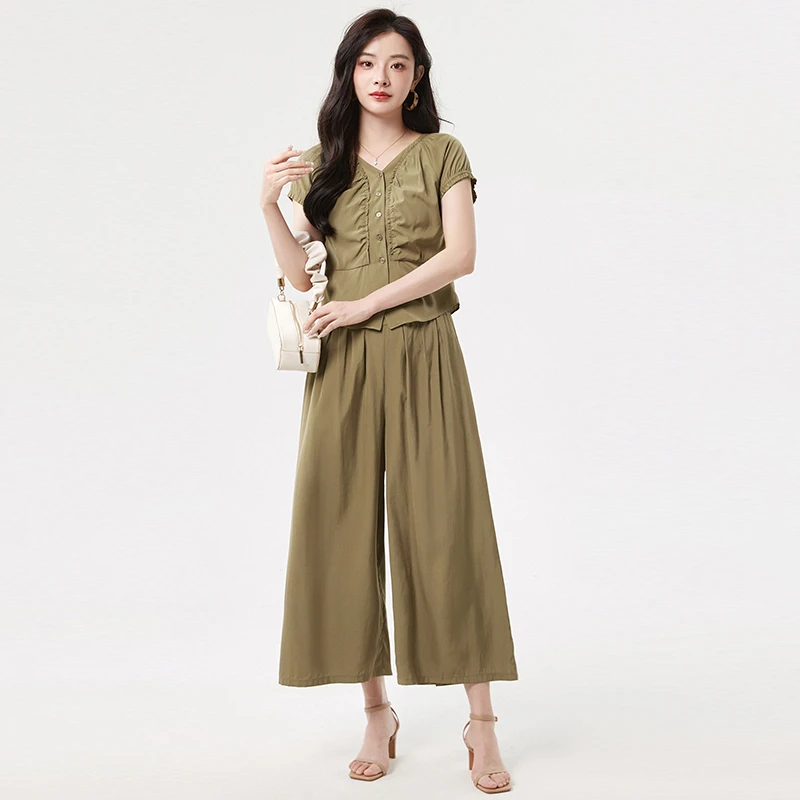 短袖上衣+长裤两件套装专柜折扣女装2025夏52HH0U0083