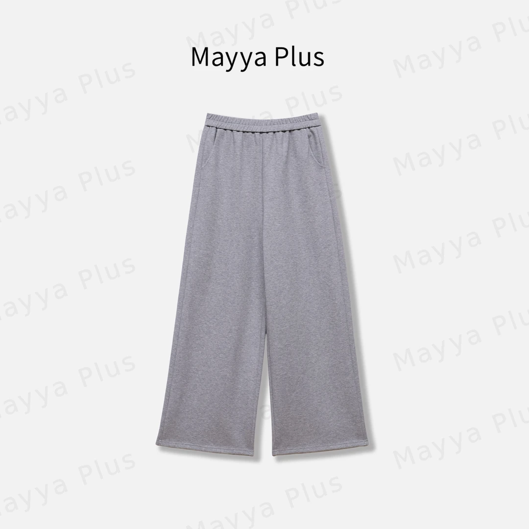 【灰色曲调】Mayya Plus秋季花灰色休闲裤垂感显瘦长裤子32536797B