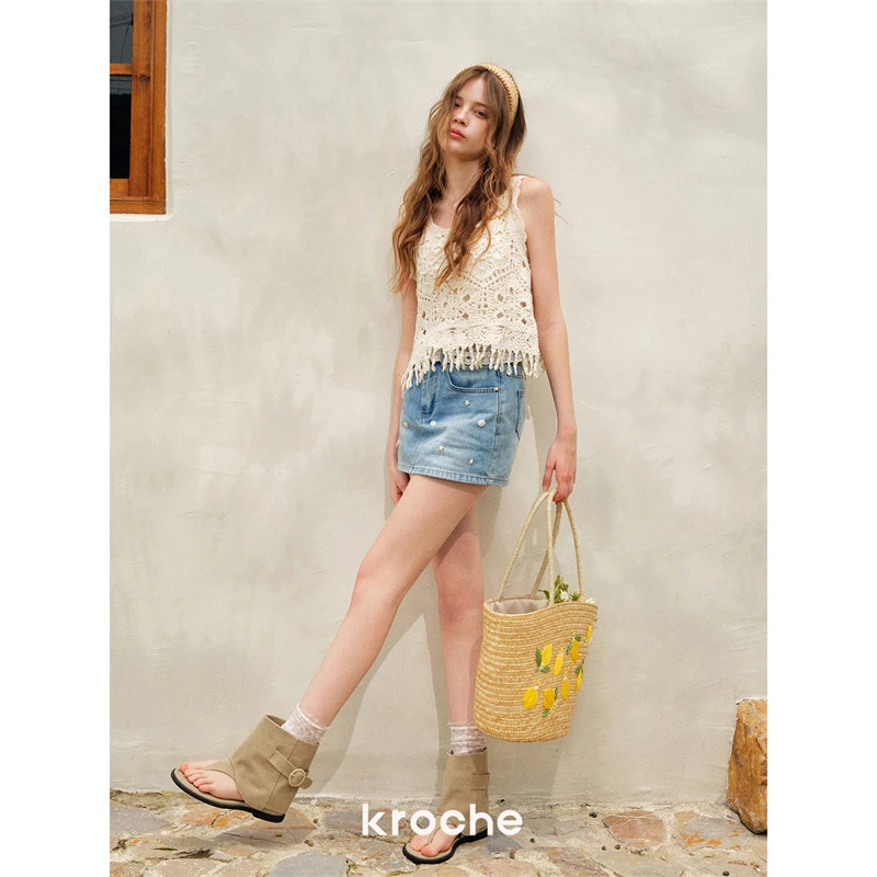 【雪宝专享】Kroche 25ss 海岛盛夏 立体贝壳海星重工编织流苏背心