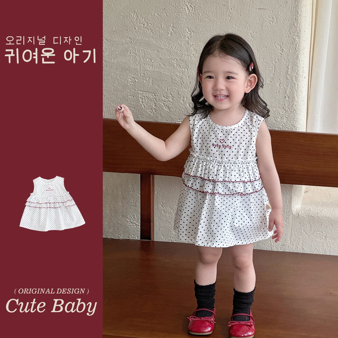女童夏季连衣裙新款韩系洋气波点花边公主裙婴幼儿无袖连衣裙