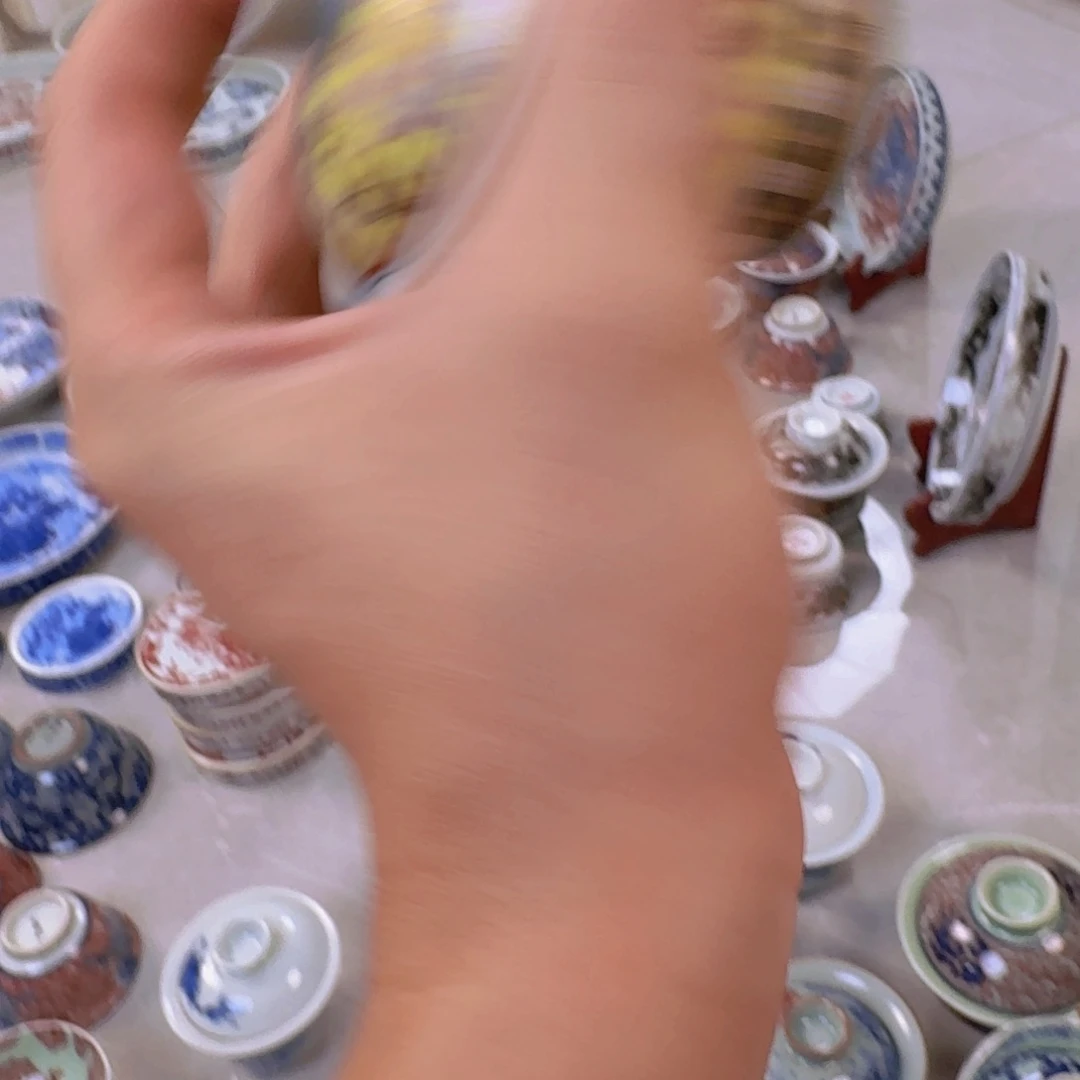瓷片黄珐琅彩二才马蹄盖碗