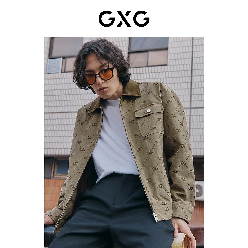 GXG男装 卡其夹克外套拼接仿麂皮领 春季新品#10E1210043L