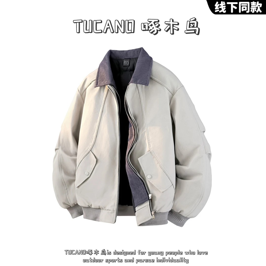 啄木鸟冬季美式潮牌假两件翻领男羽绒服防寒保暧新款百搭保暖外套