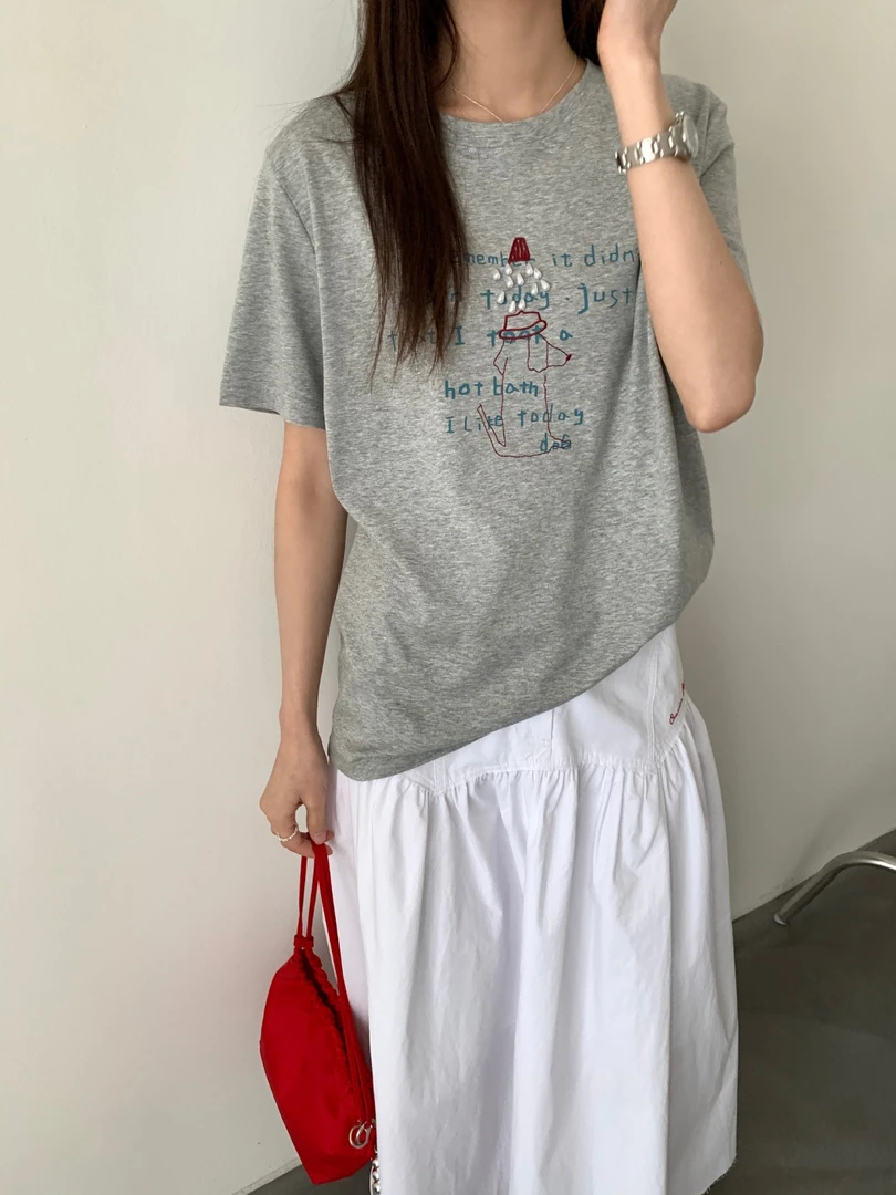 【小狗字母钉珠水柔棉短袖T恤】2025新款舒适时尚女短袖T21186653