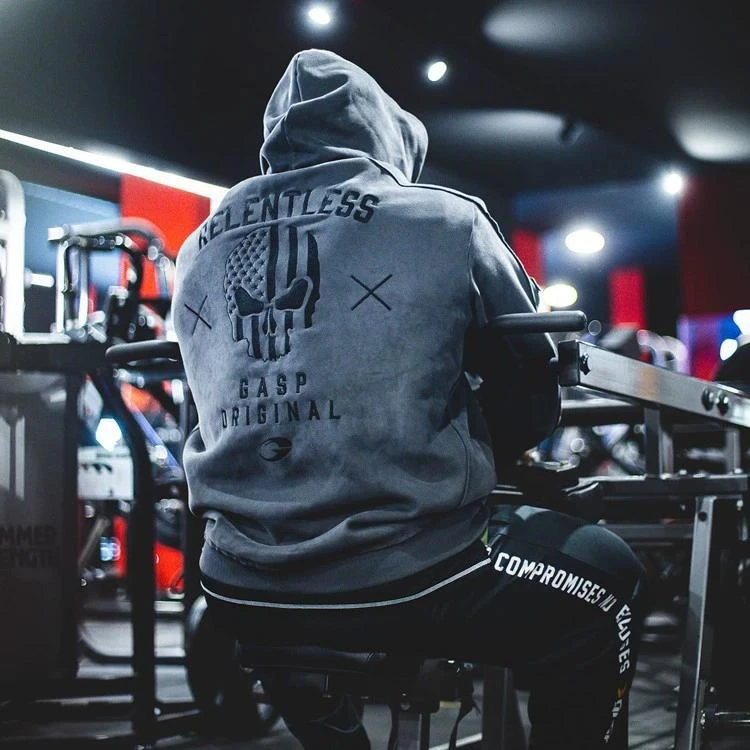 原版盖世大使限定款灰色骷髅外套男士连帽健身休闲训练复古宽松