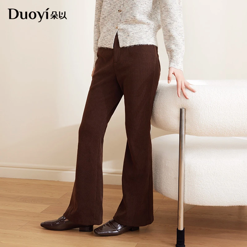 朵以2025冬季新款时尚气质通勤高腰显瘦休闲裤喇叭裤女39DD239015