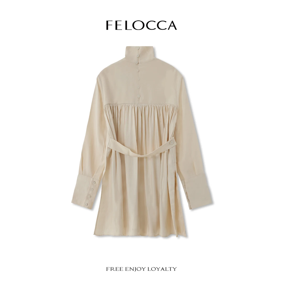 NO退NO换【FELOCCA】木耳花边衬衣裙设计感收腰宽松上衣NYN-4448