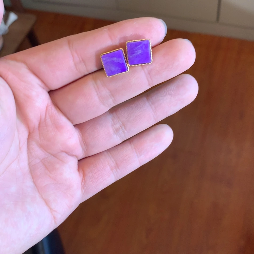 苏纪石（舒俱来）耳饰银S925镀金镶嵌