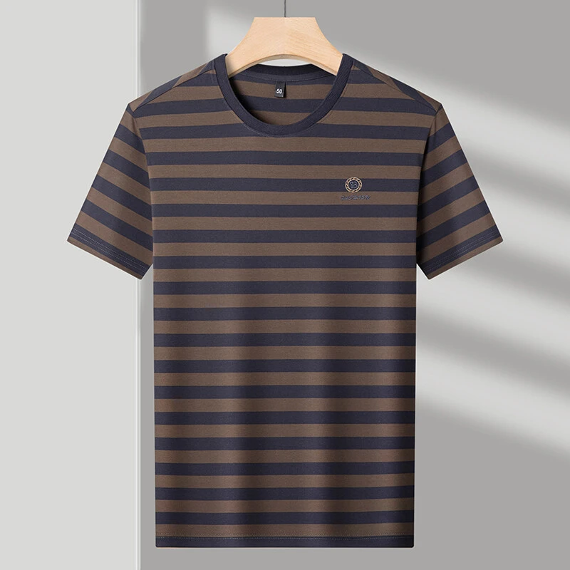 AEMAPE男士桑条纹T恤2025新款男装中青年休闲简约透气T恤衫