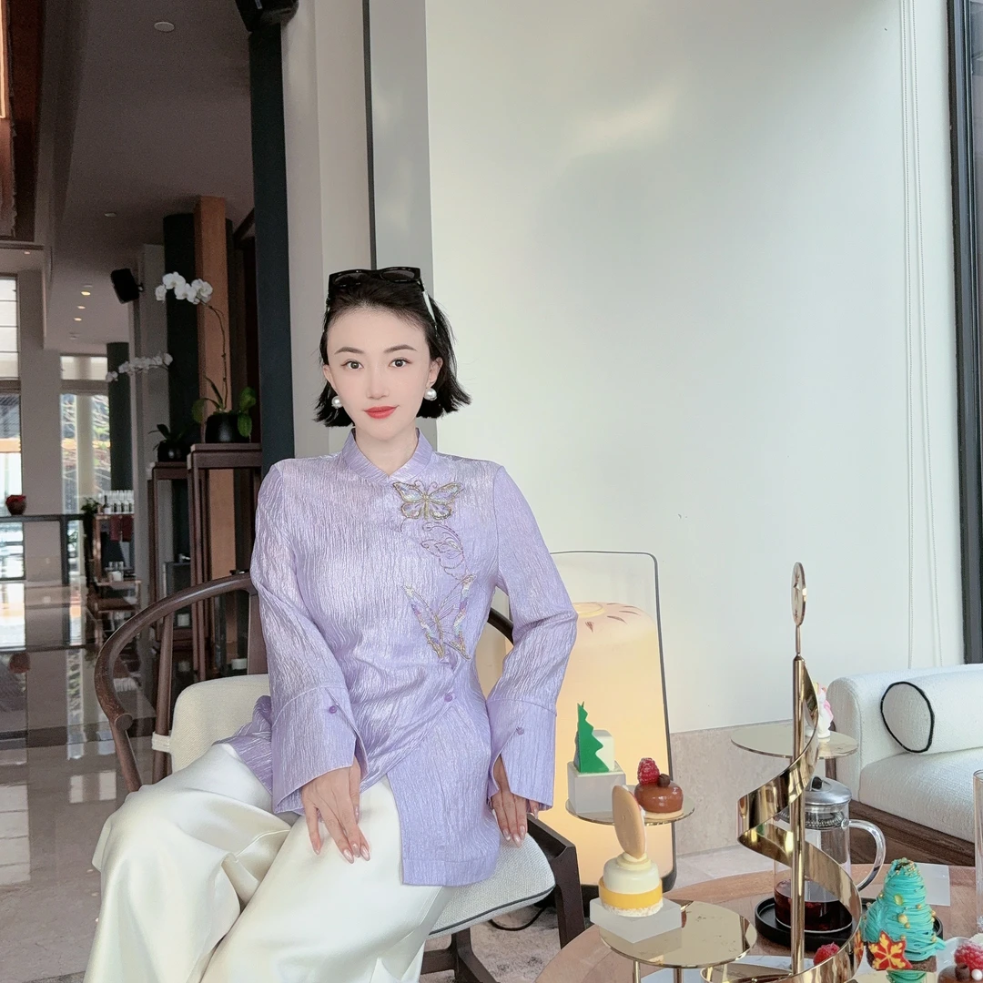 Betty Bairn【笙紫嫣】高端系列重工醋酸刺绣上衣24B-BW7388