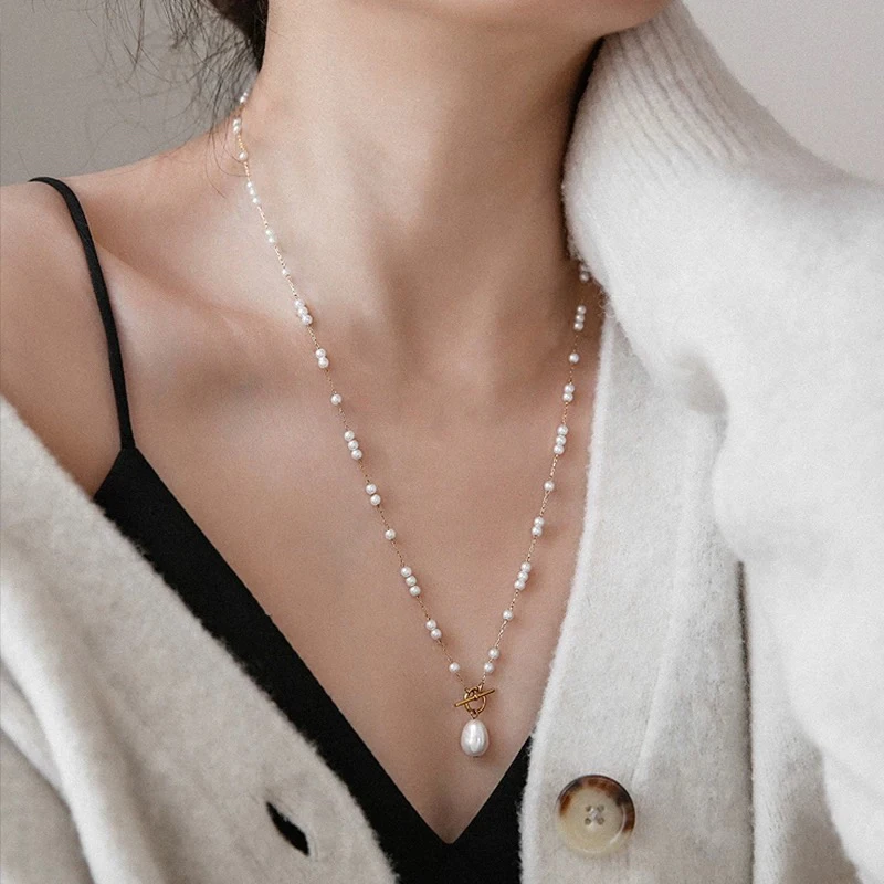 钛钢项链 精品/新款时尚0T扣长款项链巴洛克吊坠项链女气质毛衣链