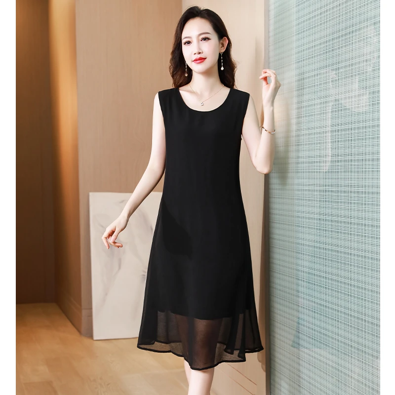 真丝吊带裙夏季内搭长款打底裙外穿宽松桑蚕丝无袖背心连衣裙飘逸