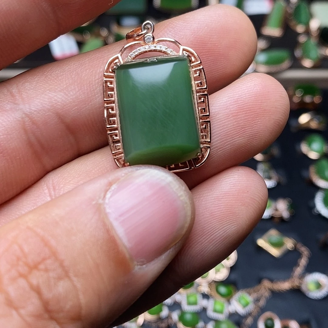 和田玉（碧玉）吊坠银S925镶嵌