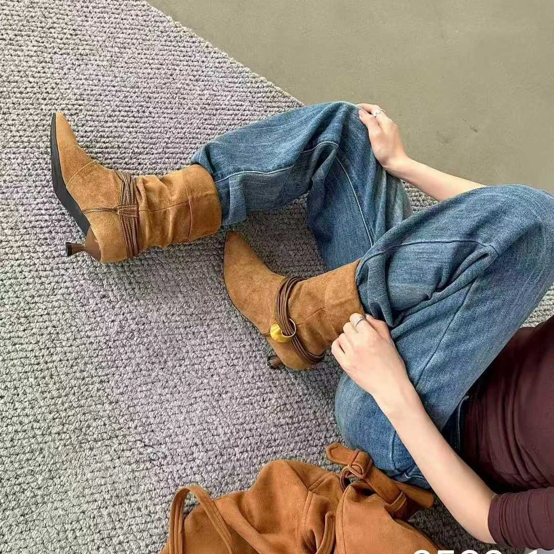 2025新款尖头小跟轻职风秋季马丁靴时尚复古秋冬短靴