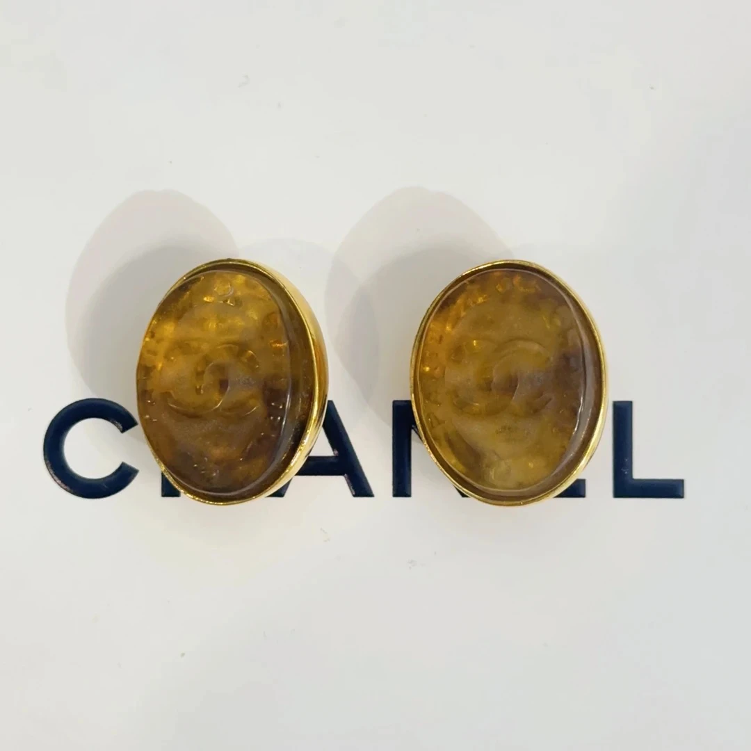 95新 Chanel/香奈儿 Chanel vintage香奈儿中古黄琉璃耳夹