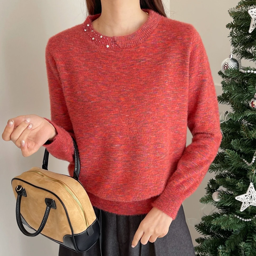 8141冬季新款重工彩纱时尚百搭减龄毛衣