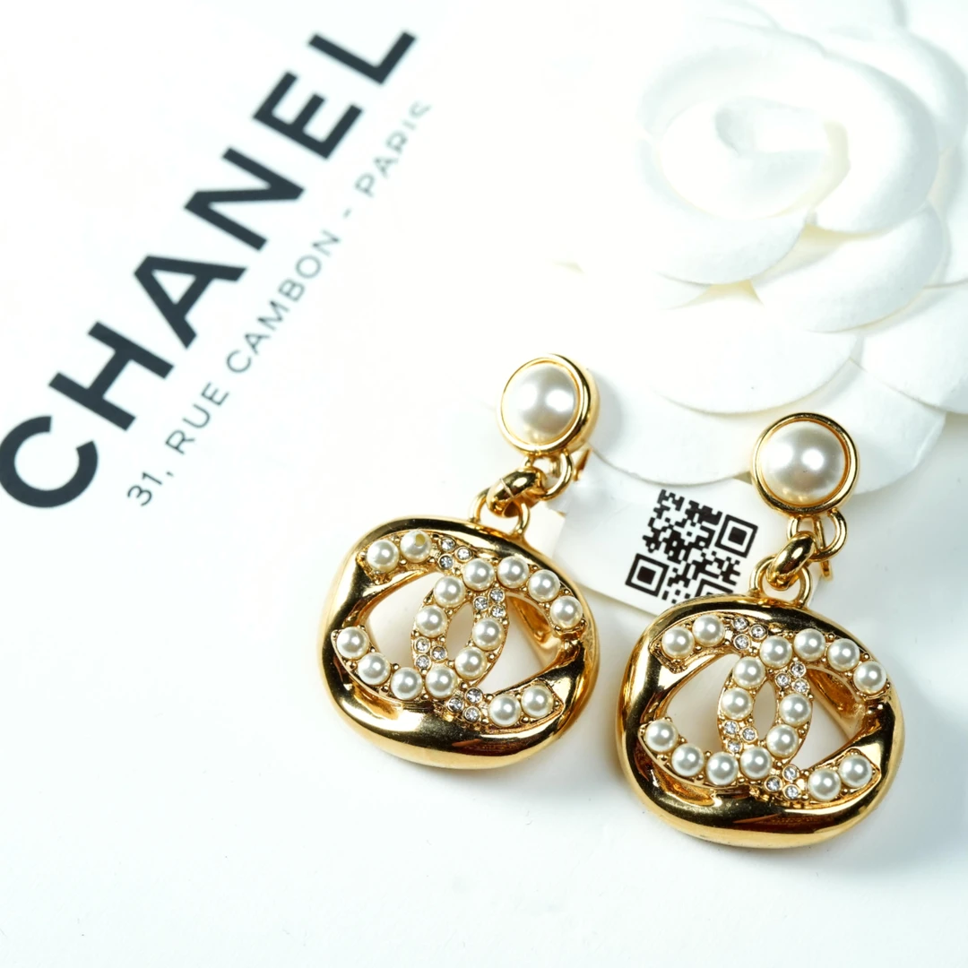 95新 Chanel/香奈儿 柚礼中古/香奈儿珍珠莱茵石双c耳钉LZ504429