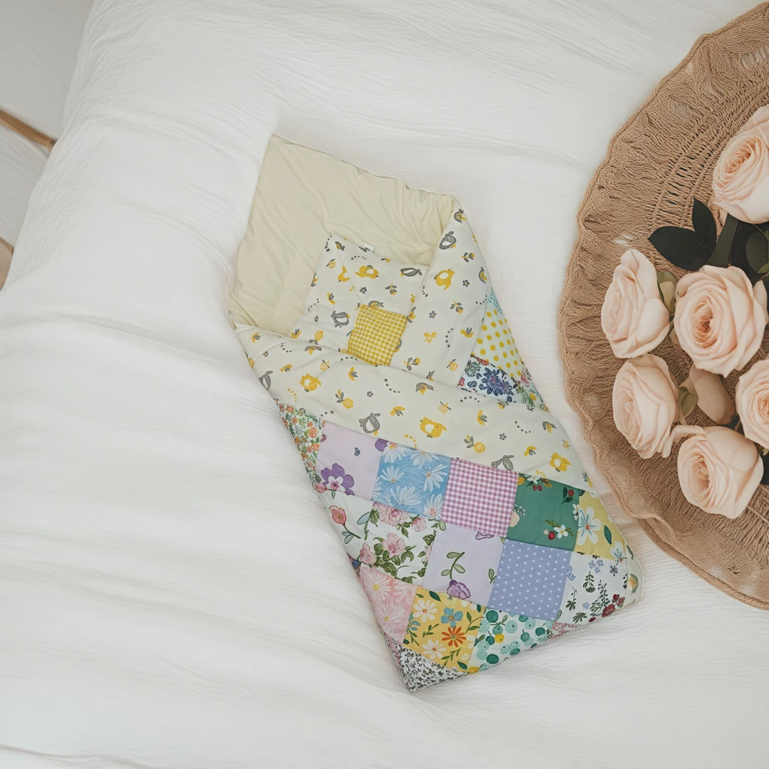 婴儿手工纯棉四季通用百家被夏凉款宝宝薄厚款抱被新生儿适用手工