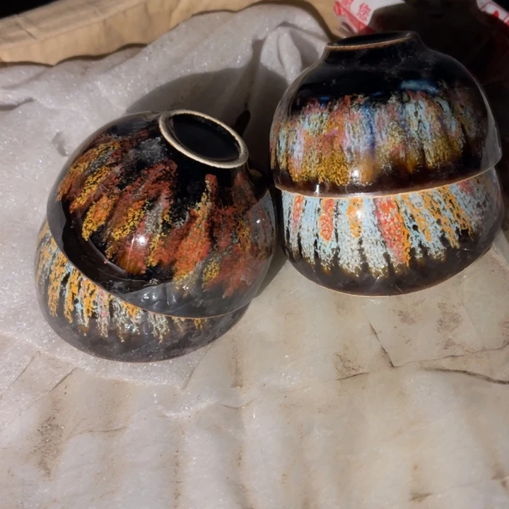 岗***族瓷其他窑变釉杯子4个