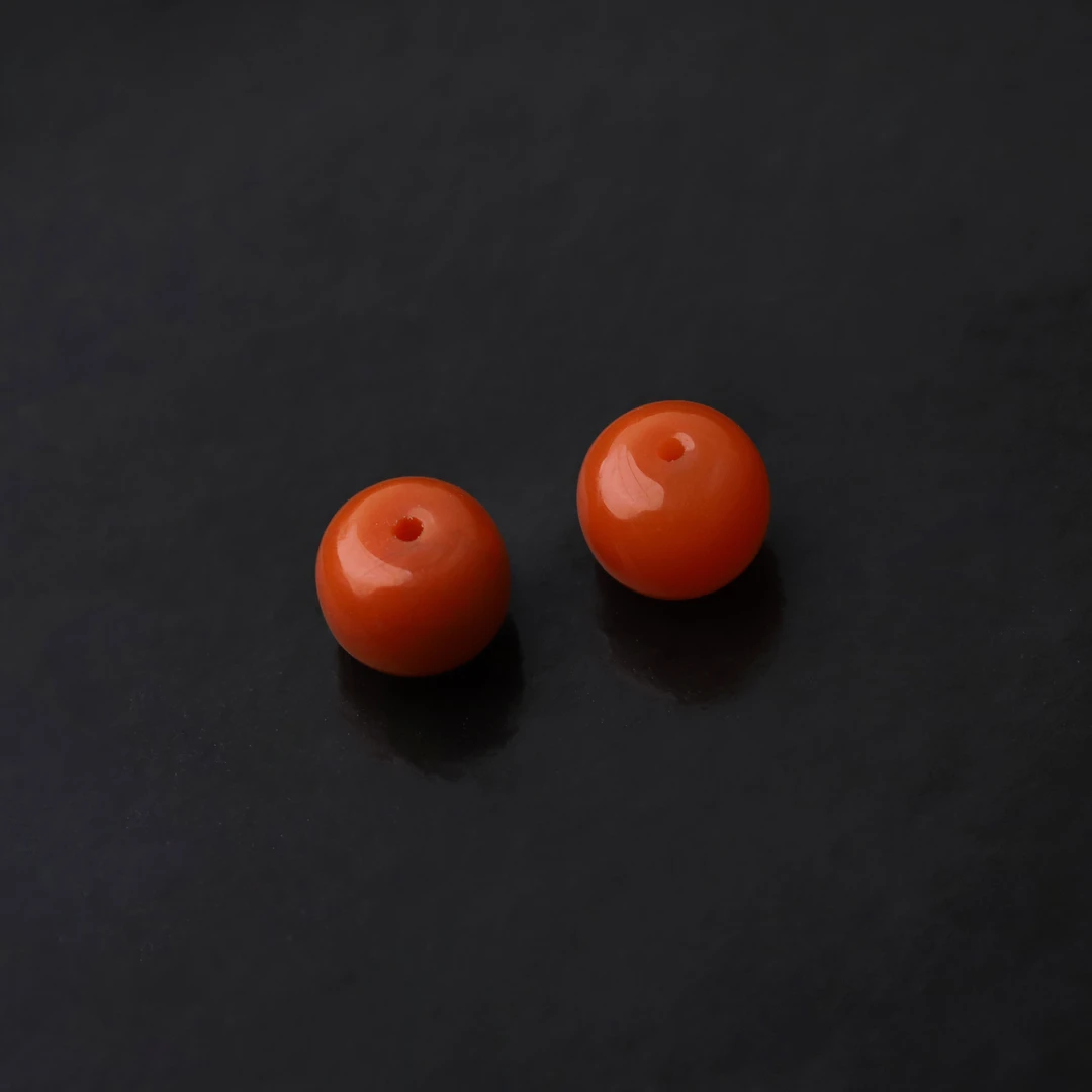 S5604 板王级满肉满色杮子红南红老型对珠文玩配饰(35/g)