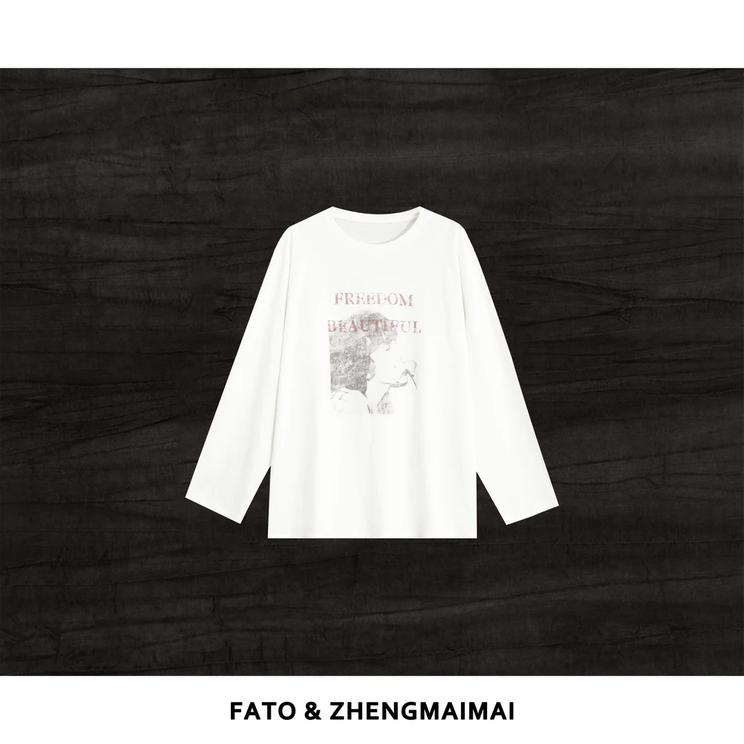 【郑买买】咬手女孩 新款韩系ins休闲百搭大码印花长袖T恤XM50903T1